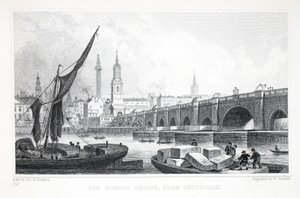 Oude London Bridge, vanaf Southwark, uit 