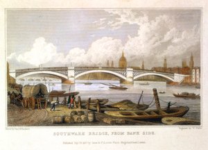 Southwark Bridge vanaf Bank Side, Londen door Thomas Hosmer Shepherd