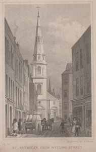 St. Antholin, van Watling Street, gegraveerd door A. Cruse, c.1830