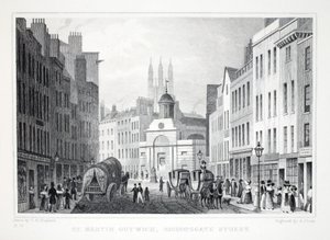 St Martin Outwich, Bishopsgate Street, uit Londen en zijn Omgeving in de Negentiende Eeuw, gepubliceerd door Jones en Co., 1827-1829