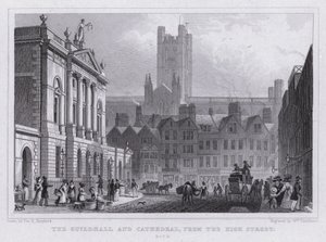 Het Guildhall en de Kathedraal, vanaf de High Street, Bath door Thomas Hosmer Shepherd