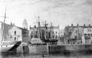 Het Wapendok in Wapping, 1850 door Thomas Hosmer Shepherd