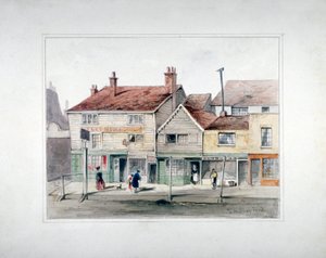 The Hare and Hounds Inn en winkelpuien op Upper Street, Islington, Londen, ca. 1835 door Thomas Hosmer Shepherd