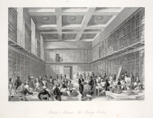 De leeszaal en bibliotheek in het British Museum, uit 