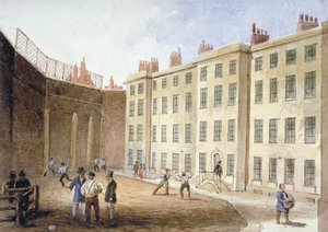 Uitzicht op Fleet Prison vanaf het tennisveld, City of London, 1845 door Thomas Hosmer Shepherd