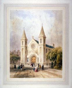 Zicht op een onbekend religieus gebouw in Regent Square, St Pancras, Londen, 1842