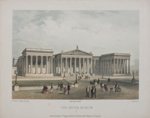Uitzicht op het British Museum, met bezoekers die buiten wandelen, 1854 door Thomas Hosmer Shepherd