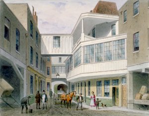 Uitzicht op de Cross Keys Tavern, Wood Street, City of London, ca. 1850. door Thomas Hosmer Shepherd
