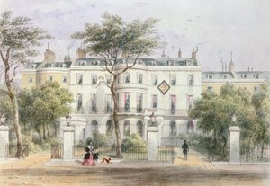 Westelijke gevel van het huis van Sir Robert Peel in Privy Garden (1788-1850) 1851 door Thomas Hosmer Shepherd