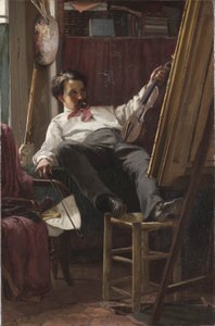 Zelfportret van de kunstenaar in zijn atelier door Thomas Hovenden