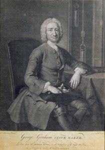 Portret van George Graham (1673-1751) klokkenmaker, gegraveerd door John Faber (1684-1756)