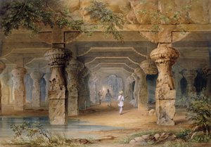 Het interieur van de Grote Grot, Elephanta, Bombay, 19e eeuw
