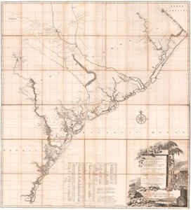 Een kaart van South Carolina en een deel van Georgia door De Brahm door Thomas Jefferys
