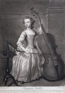 Portret van Benjamin Hallet die cello speelt, gegraveerd door James McArdell, ca. 1749 door Thomas Jenkins