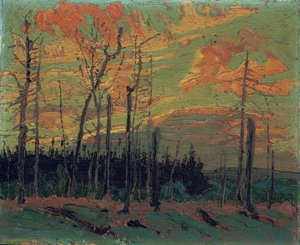 Verbrand land bij zonsondergang, 1915 door Tom Thomson