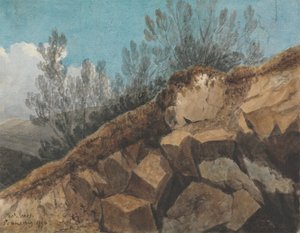Studie van rotsen, nabij Pencerrig, Wales door Thomas Jones