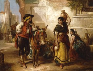 Een praatje bij de fontein, Sevilla