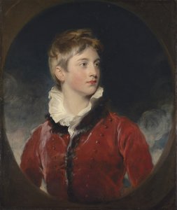 Portret van Frederick William Stewart, 4e Markies van Londonderry, K.P., M.P. (1805-1872) als jongen, halflang, in een rode jas, in een gefingeerd ovaal
