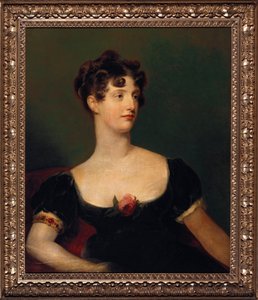 Portret van Lady Beresford, zittend, half-lengte in een zwarte jurk versierd met een roos door Thomas Lawrence