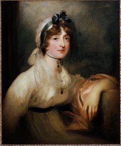 Portret van Lady Milner Jonge dame gekleed in een eerste empire jurk en bedekt met een bloederige knijp door een lint. Schilderij door Sir Thomas Lawrence