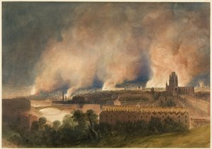 Bristol gezien vanaf Pile Hill, op de nacht van 30 oktober door Thomas Leeson the Elder Rowbotham