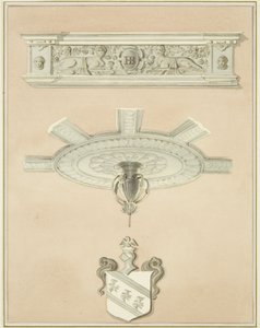 Details van kamer in de Law Library, inclusief centraal plafondornament en kroonlijst door Thomas Leeson the Elder Rowbotham