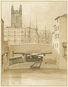 Stenen brug met sluizen