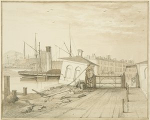 Inzinking van Tolhuis, op Prince Street Bridge, 1828