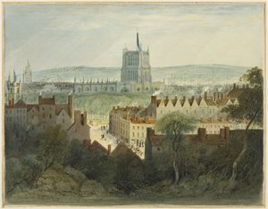 De Kathedraal, College Green en College Street door Thomas Leeson the Elder Rowbotham