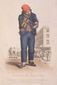Violist met een prothese arm, met een markt op de achtergrond door Thomas Lord Busby