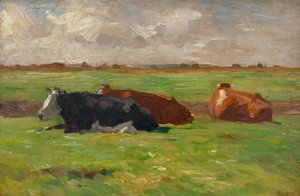 Noord-Duits zomers landschap met liggende koeien