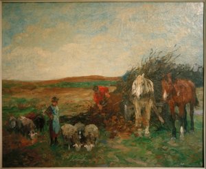 Takkenwagen en schapen door Thomas Ludwig Herbst