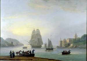 Een Brig Gaat Dartmouth Haven Binnen, met een Veerboot op de Voorgrond, 1828