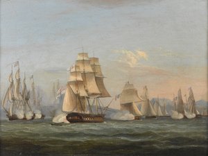 HMS Spartan & Franse Fregatten: Begin van de Actie, 3 mei 1810 (Baai van Napels) door Thomas Luny