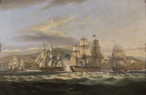 M.S. Caledonia en H.M.S. Boyne achtervolgen de Franse vloot naar Toulon door Thomas Luny