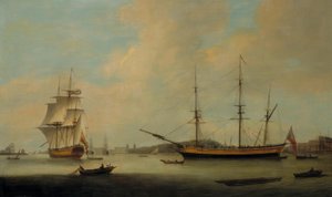 Het Amerikaanse schip Granville voor Deptford door Thomas Luny