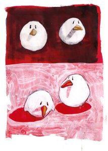 Vogels in zwart en wit op rood door Thomas MacGregor