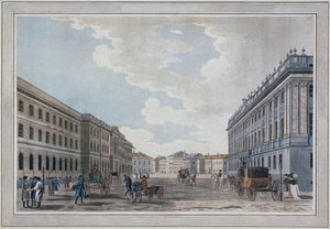 Uitzicht op Millionnaya Street en het Marmeren Paleis door het Marsveld door Thomas Malton the Elder