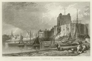 Kasteel en stad Carrickfergus door Thomas Mann Baynes