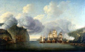 Het forceren van een doorgang van de Hudson River, 9 oktober 1776 door Thomas Mitchell
