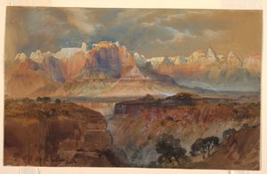 Tekening, Kliffen van de Rio Virgin, Zuid-Utah, 1873