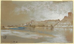 Tekening, Green River vanaf de veerboot, Wyoming Territory, 11 september 1889