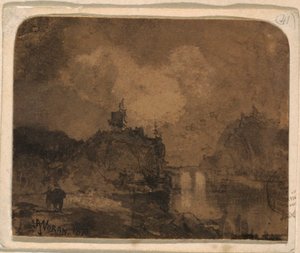 Tekening, Rivierlandschap, Grand Canyon, Colorado, 1870