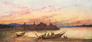 Siwash Village, Pacifische kust (kleurenlitho) door Thomas Mower Martin