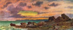 Stormachtige zonsondergang, kust bij St John, New Brunswick (kleurenlitho)