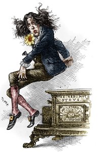 Cartoon van Oscar Wilde (1854-1900), gekleed als dandy, gemaakt tijdens zijn reis naar de Verenigde Staten in 1882. Tekening door Thomas Nast in 