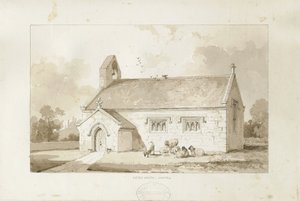 Eccleshall - Cotes Heath Chapel: sepia wassing tekening door Thomas Peploe Wood