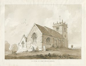 High Offley Kerk: sepia tekening door Thomas Peploe Wood