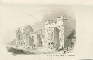 Tutbury Castle - Binnenplaats: pen en was tekening, 27 nov 1837