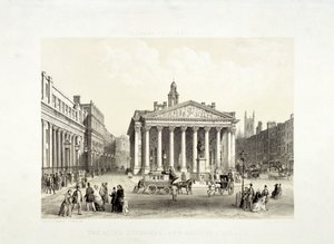 Royal Exchange en de Bank of England aan de linkerkant, Londen, 1851 door Thomas Picken